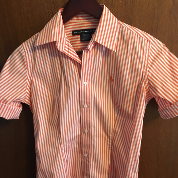 Ralph Lauren Sport Blouse Orange and White Striped - Picture 1 of 4